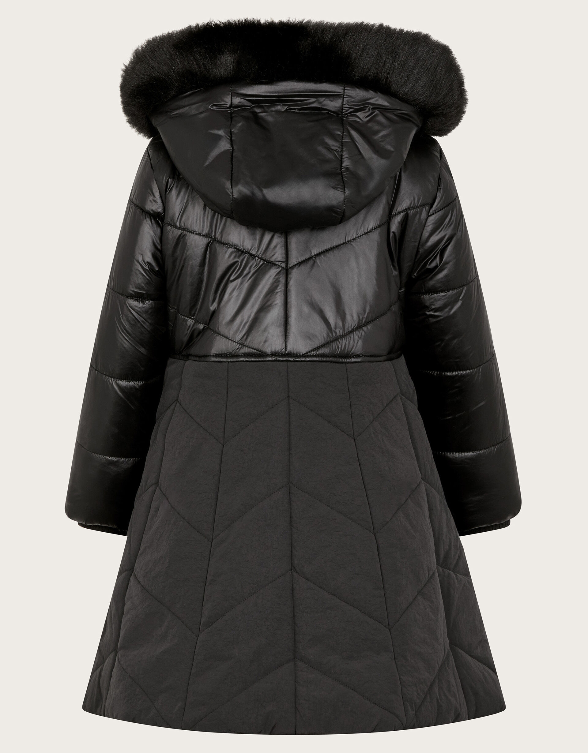 Faux Fur Hooded A Line Puffer Coat Black Girls Coats Jackets Monsoon UK