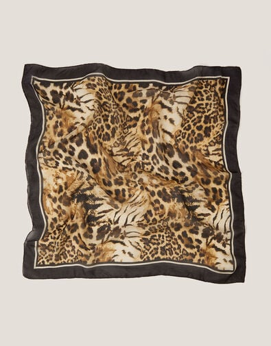 Kathie Silk Leopard Print Scarf, , large