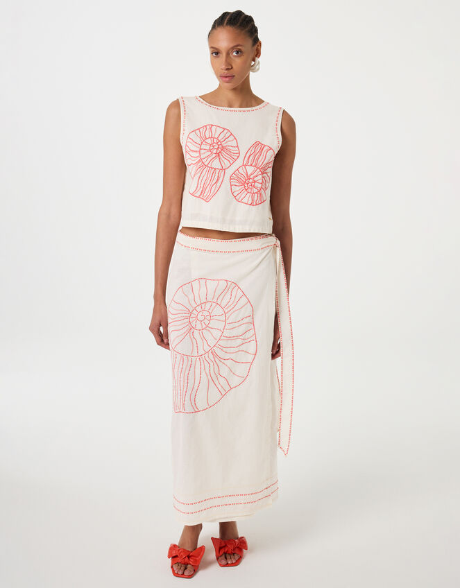 Fabienne Chapot Sine Shell Embroidered Wrap Skirt, Ivory (IVORY), large