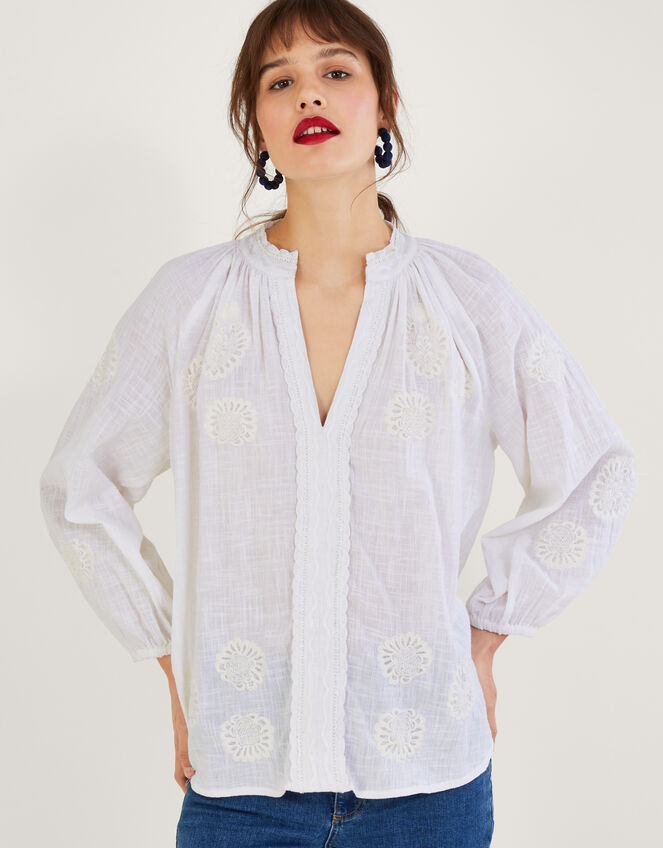 Embroidered Detail Overhead Shirt White | Tops & T-shirts | Monsoon UK.