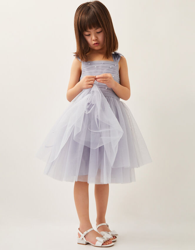 Olivia Pearl Ruched Tulle Dress, Blue (BLUE), large