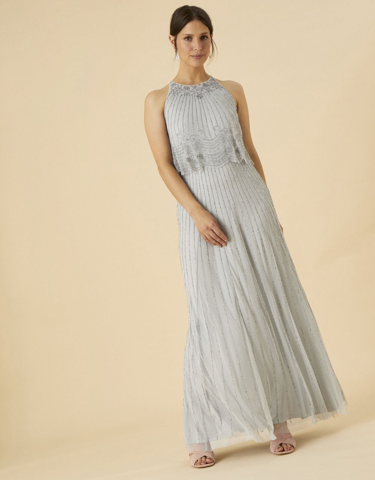 Suzanne Embellished Maxi Dress in Recycled Polyester Blue