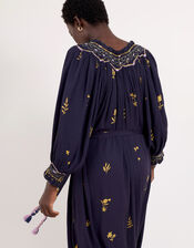 East Miranda Belted Long Sleeve Midi Dress, Blue (NAVY), large