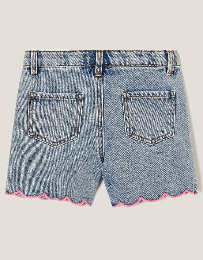 Sequin Floral Embroidered Denim Shorts, Blue (BLUE), large