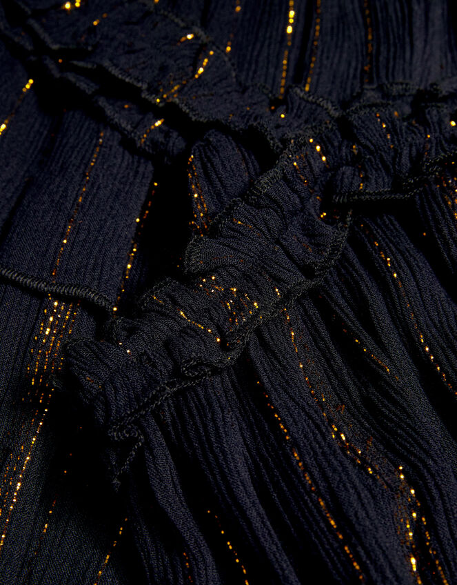 Frill Metallic Top and Skirt Set, Black (BLACK), large