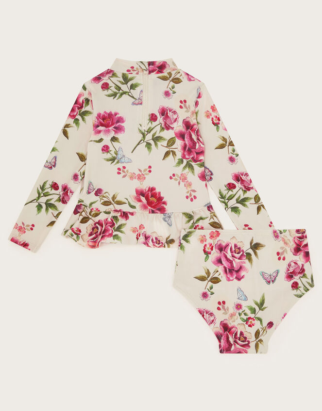 Baby Floral Long Sleeve Two-Piece Swimsuit, Ivory (IVORY), large