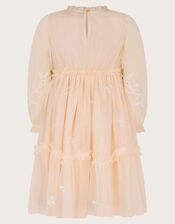 Elena Long Sleeve Floral Embroidered Tulle Dress, Pink (PALE PINK), large