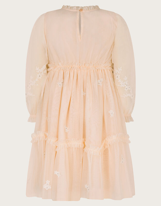 Elena Long Sleeve Floral Embroidered Tulle Dress, Pink (PALE PINK), large