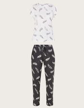 Feather Print Jersey Pyjamas in LENZING™ ECOVERO™, Grey (GREY), large