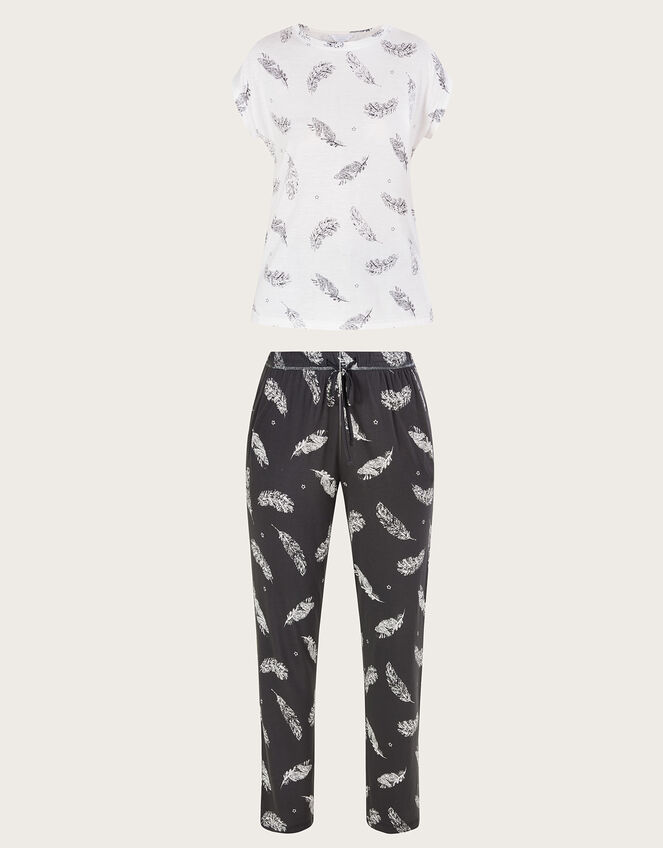 Feather Print Jersey Pyjamas in LENZING™ ECOVERO™, Grey (GREY), large