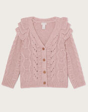 Cable Knit V-Neck Cardigan, Pink (PINK), large