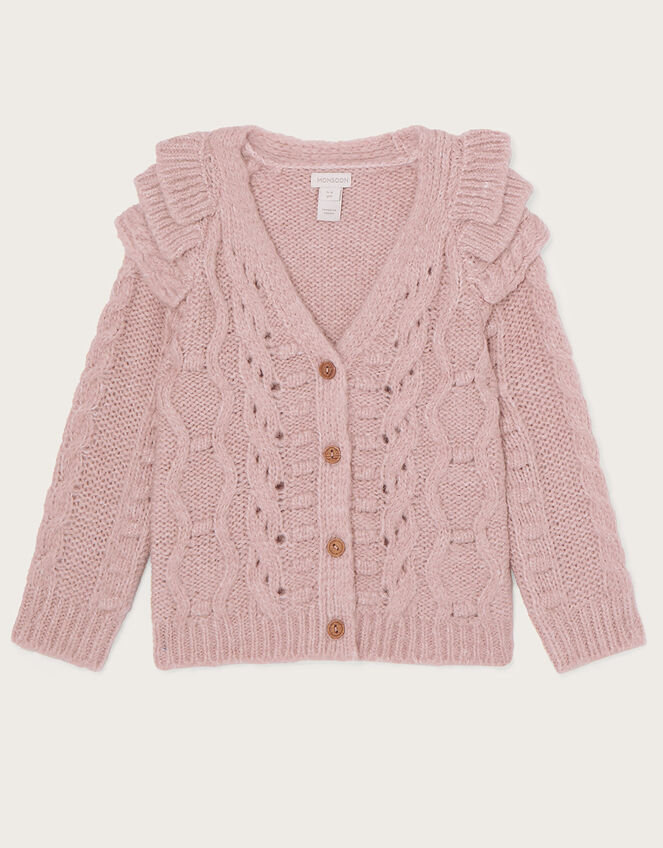 Cable Knit V-Neck Cardigan, Pink (PINK), large