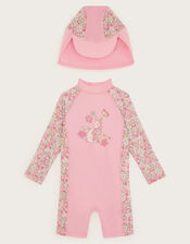 Baby Bunny UPF 50+ Long Sleeve Swimsuit and Sun Hat Set, Pink (PINK), large