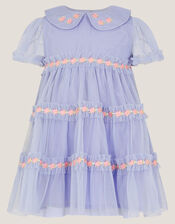 Baby Floral Embroidered Tulle Dress, Blue (BLUE), large