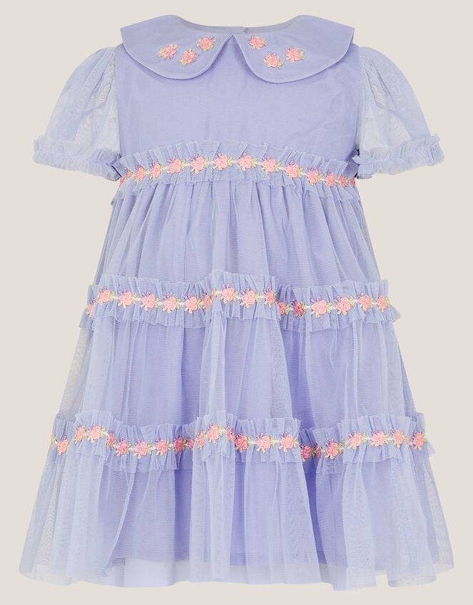 Baby Floral Embroidered Tulle Dress, Blue (BLUE), large