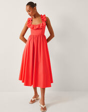 Maria Sleeveless Ruffle Midi Dress, Orange (CORAL), large
