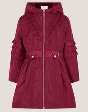 Lightweight Frill Raincoat, Red (BURGUNDY), large