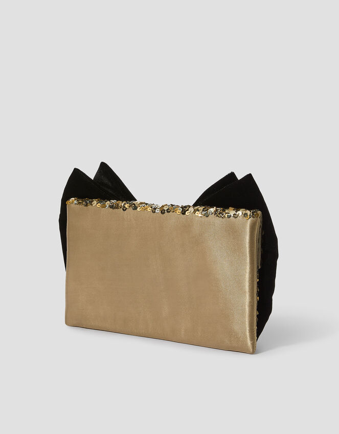 Bella Bow Embellished Clutch Bag, Gold (GOLD), large