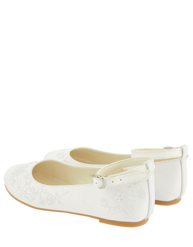 COMMUNION Embroidered Satin Ballerina Flats, White (WHITE), large
