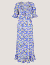 Sian Floral Print Ruffle Midi Dress, Blue (BLUE), large