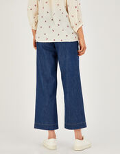 Denim Pull On Crop Flared Jeans in Organic Cotton, Blue (DENIM BLUE), large