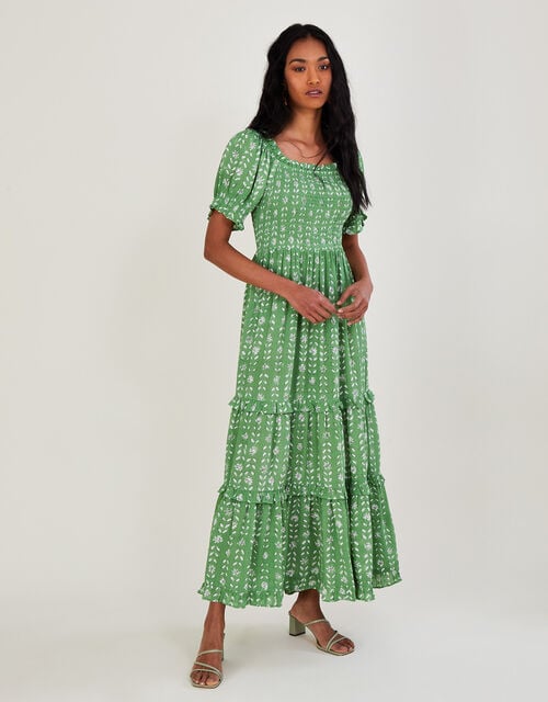 Murtle Woodblock Dress in Sustainable Viscose, Green (GREEN), large