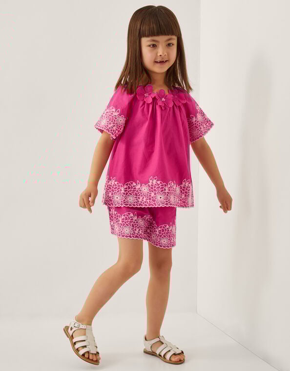 Embroidered Floral Top and Shorts Set, Pink (PINK), large