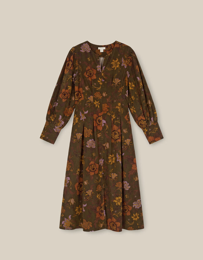 Princella Floral Corduroy Midi Dress, Green (GREEN), large