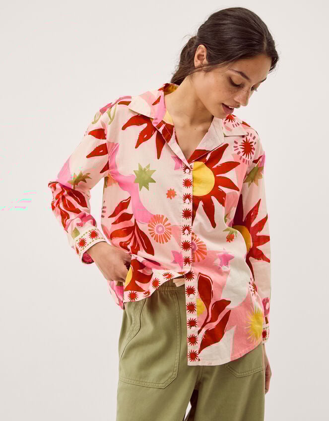 Anissa Sun Print Cotton Shirt, Ivory (IVORY), large