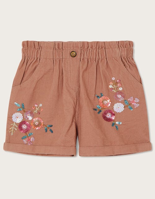 Sequin Floral Corduroy Shorts, Pink (PINK), large