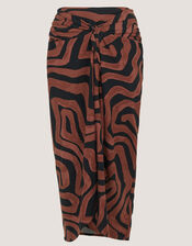 Callie Thorpe x Monsoon Wave Print Linen Blend Sarong Skirt, Brown (BROWN), large
