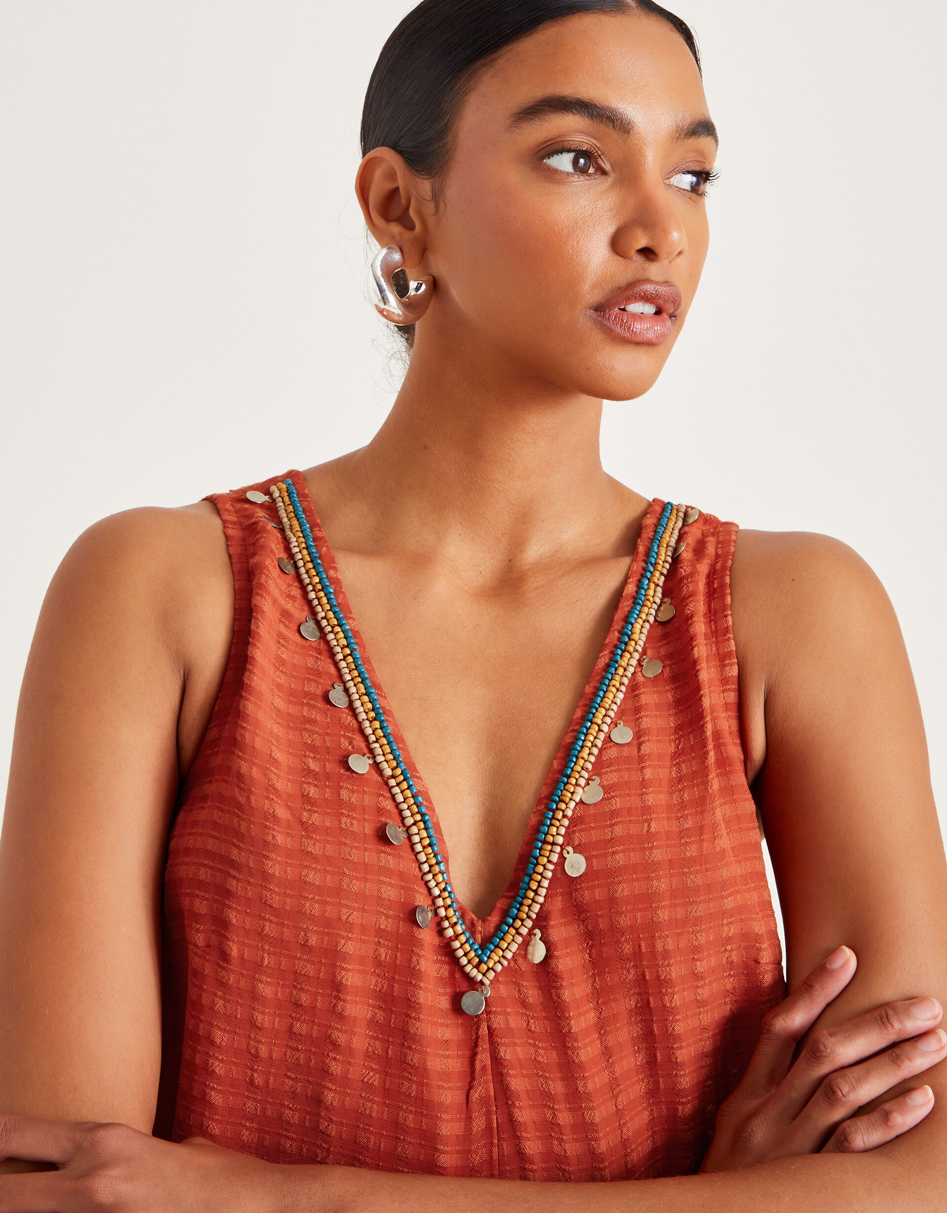 Hazel Embellished Wide Leg Jumpsuit Orange
