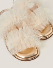 Frilly Tulle Strap Sandals, Ivory (IVORY), large