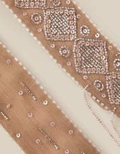 Enid Embellished Tassel Skinny Scarf, , large
