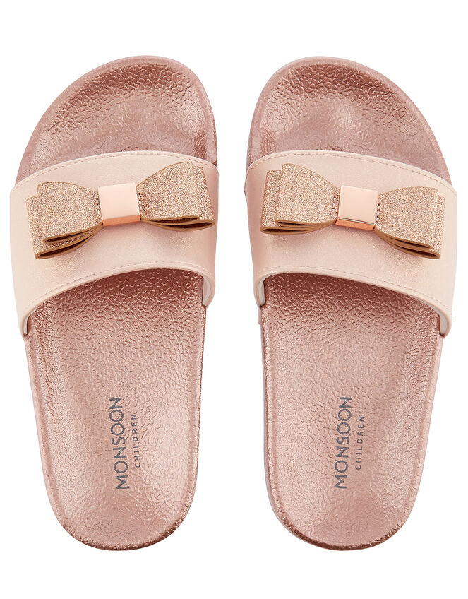 Glitter Bow Rose Gold Sliders, Gold (ROSE GOLD), large