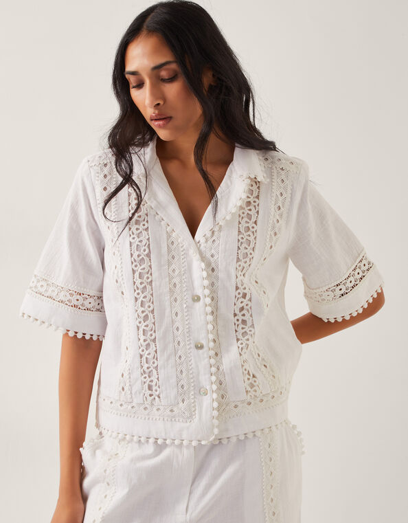 Irina Short Sleeve Lace Shirt, White (WHITE), large