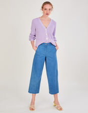 Ribbed Cardigan with Recylced Cotton, Purple (LILAC), large