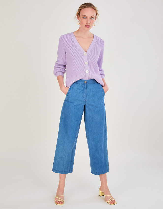 Ribbed Cardigan with Recylced Cotton, Purple (LILAC), large
