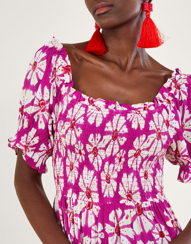 Murtle Woodblock Print Dress in Sustainable Viscose, Pink (PINK), large