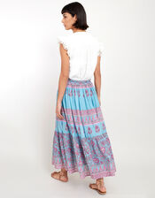 East Print Tie Maxi Skirt, Blue (AQUA), large