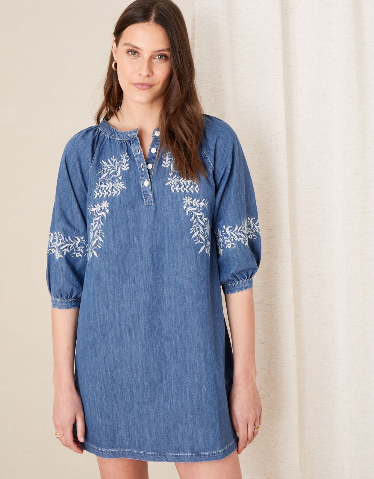 Denim dress with embroidered flowers 2025