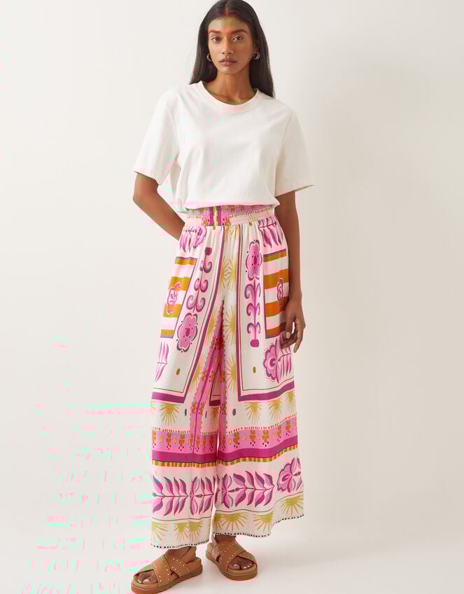 Tina Summer Floral Wide Leg Trousers, Pink (PINK), large