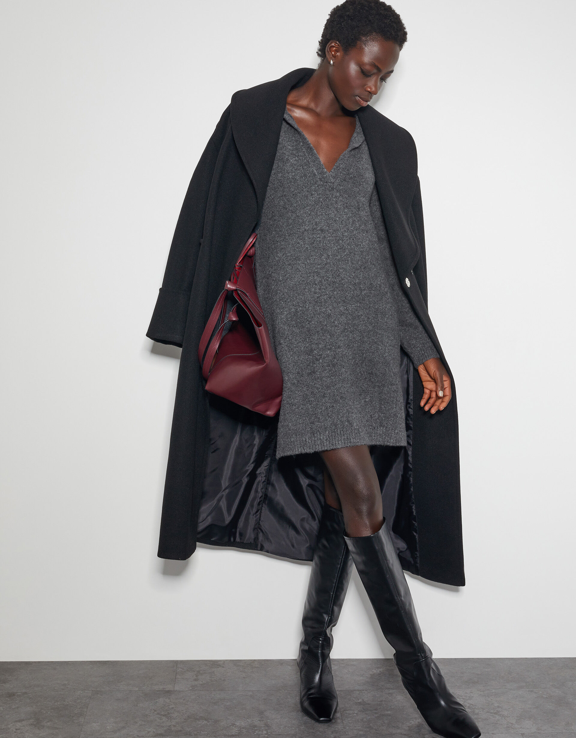 Nora Collared Mini Jumper Dress Grey | Day Dresses | Monsoon UK.