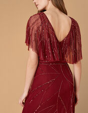 Florence Embellished Flutter Sleeve Maxi Dress, Red (RED), large