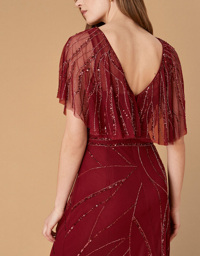 Florence Embellished Flutter Sleeve Maxi Dress, Red (RED), large