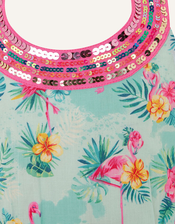 Flamingo Playsuit in Organic Cotton, Blue (AQUA), large