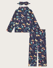 Zodiac Print Satin Pyjama Set, Blue (NAVY), large