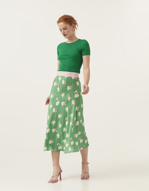 Mirla Beane Polka Dot Floral Bias Cut Skirt, Multi (MULTI), large