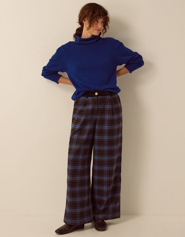 Jules Check Wide Leg Trousers, Blue (COBALT), large
