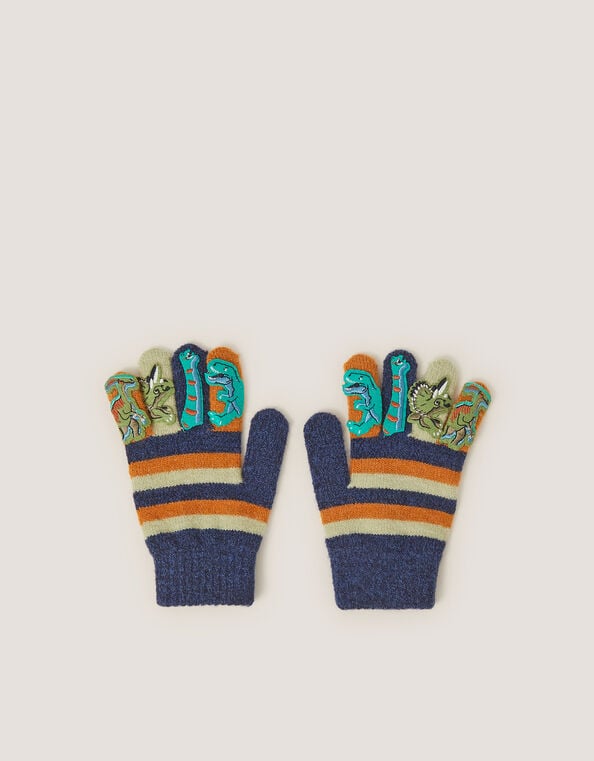 Dinosaur Stripe Gloves, Blue (NAVY), large